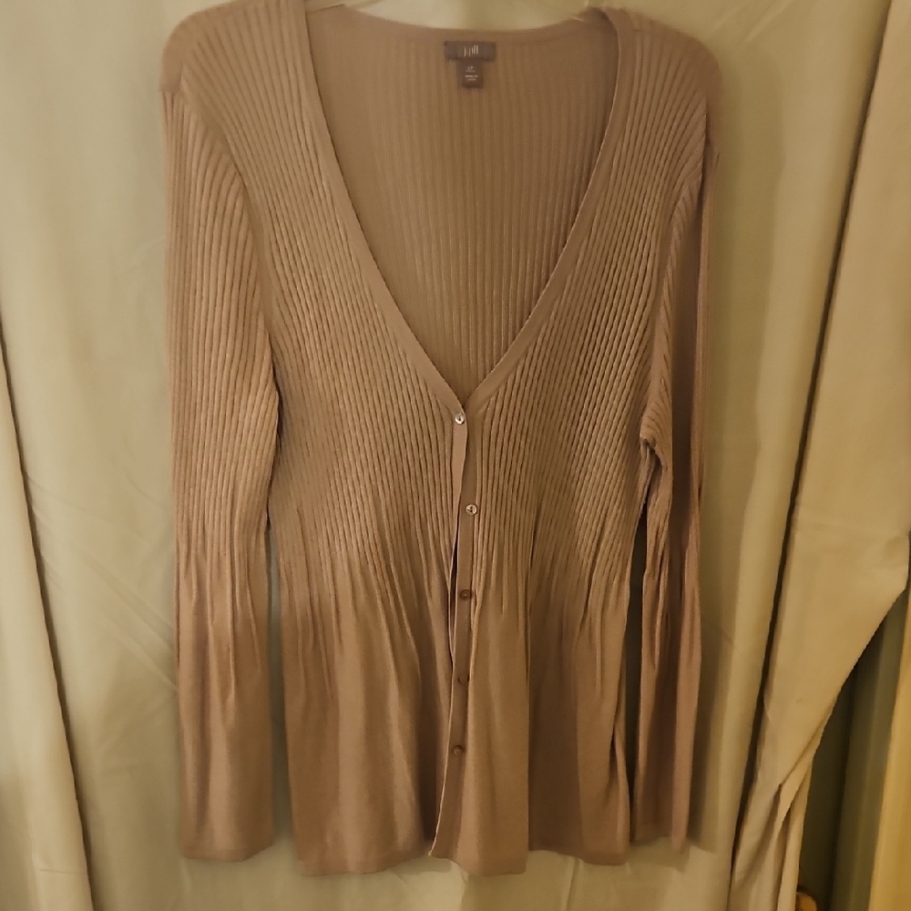 J. Jill Ribbed V-Neck Cardigan - Brown